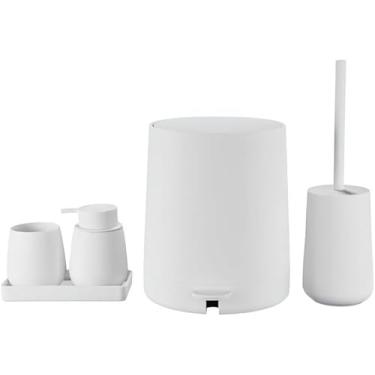 Imagem de Conjunto para Banheiro 5 Peças Branco Mood Linha Circle | Lixeira 4L c/Pedal, Escova Sanitária, Dispenser 280ml e Bandeja | Plástico Resistente | Kit Decoração Lavabo