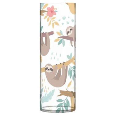 Imagem de JUZIHAI Vaso com estampa de preguiça para flores, 9,9 cm x 30 cm, cilindro de plástico, moderno, vaso de flores para centro de mesa de casamento, decoração de casa