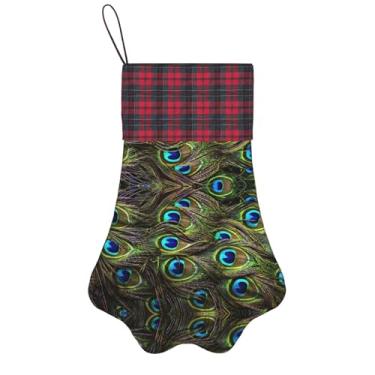 Imagem de SKKNT Meias de Natal com estampa de pavão fresco, animais de estimação, decoração de Natal, cães, gatos, árvores, doces, presente, conveniente