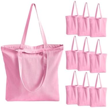 Imagem de OLSUNOR Pacote com 10 sacolas de lona com zíper, sacolas de supermercado reutilizáveis com alça longa, sacolas de compras em branco por sublimação de transferência de calor DIY para publicidade