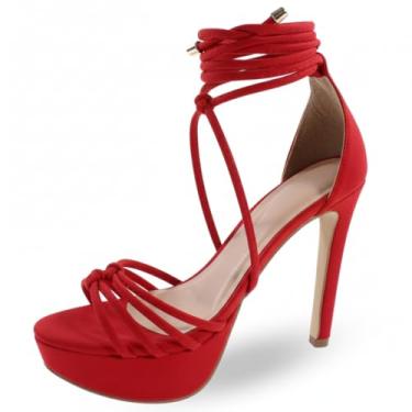 Imagem de Sandália Re&Ton Salto Alto Fino Meia Pata Feminina MP40 (Vermelho, BR, Adulto, Numérico, 39)