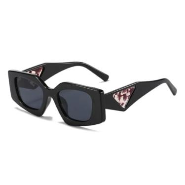 Imagem de HCHES Óculos de Sol Femininos de Luxo com Estampa de Leopardo Retrô e Degradê, Armação Pequena, Casuais e Masculinos, Proteção UV400 (Preto e Cinza)