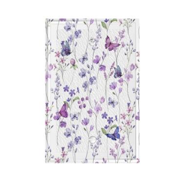 Imagem de WJLKSJD Flores de borboleta roxa floral em branco único interruptor de luz placa decorativa placas de parede placa elétrica interruptor de luz para quarto de meninas e banheiro