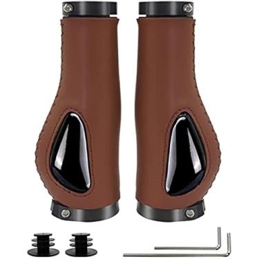 Imagem de Punhos de guidão de bicicleta, design ergonômico opcional, trava dupla de alumínio, alças de mountain bike, manoplas dobráveis para bicicletas urbanas MTB BMX Downhill, pegas de scooter (marrom)