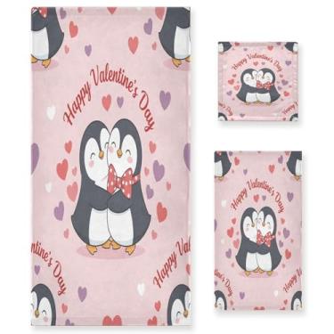 Imagem de Wassud Conjunto de 3 toalhas de banho pinguim do Dia dos Namorados, toalhas super macias e absorventes para banheiro, toalhas de banho de secagem rápida, toalha de banho para academia, spa, hotel