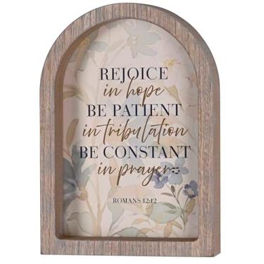 Imagem de Dicksons Decoração de parede cristã inspiradora para pendurar na parede rústica com janela arqueada 23 x 33 cm vidro com moldura de madeira envelhecida Rejoice in Hope