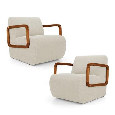 Imagem de Kit 02 Poltronas Decorativas Orgânica Living Kavya Bouclê Off White - Desk Design