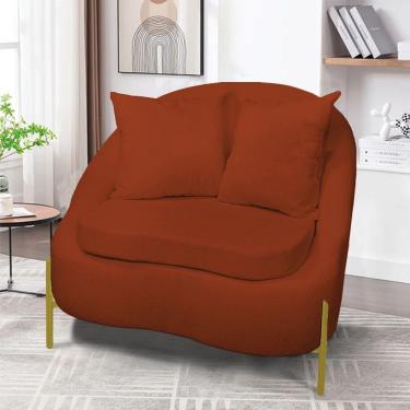 Imagem de Poltrona Decorativa Orgânica Pé De Metal Dourado Zaya Bouclê Terra C05 - D'rossi