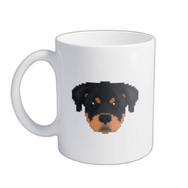 Imagem de Caneca Xícara de Café Porcelana 300ml Com Desenho Rottweiler Pixel Art
