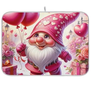 Imagem de Love Gnome Tapete de secagem de louça, rosa, 40,6 x 45,7 cm, almofada de secagem rápida, reversível, escorredor de pratos, tapete protetor de bancada
