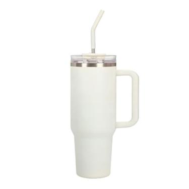 Imagem de Garrafa Térmica Inoxidável 1,2L, Portátil com Tampa e Canudo Anti-Vazamento(Branco-1200ml)