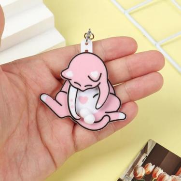 Imagem de 1 pç Pingente de chaveiro de gato de ovo de brinquedo criativo rosa fofo e engraçado pingente de bolsa de acrílico giratório adequado para dar presentes
