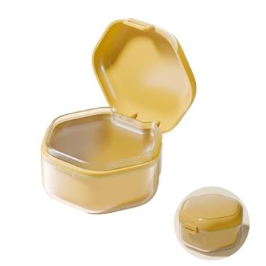 Imagem de lilnlaty Novo estojo de armazenamento de retentor de camada dupla, estojo alinhador fino com orifícios de ventilação, compatível com Invisalign, capa protetora de boca, estojo de dentadura (amarelo)