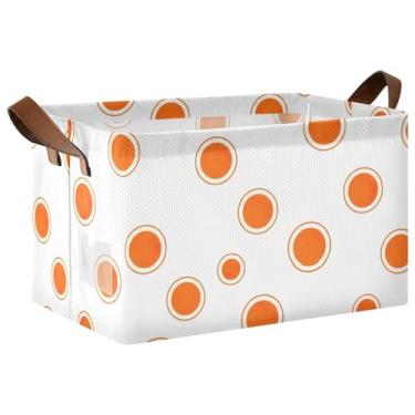 Imagem de Recipientes de armazenamento grandes de bolinhas laranja para roupas com alças, cestas de armazenamento decorativas 40 x 28 x 25 cm, 1 pacote