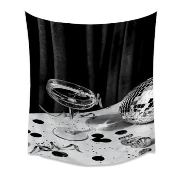 Imagem de Arte de parede de vidro champanhe preto branco bola de discoteca vintage glamour estética bar carrinho decoração elegante impressão retrô para quarto, sala de estar, sala de estar, cozinha, entrada