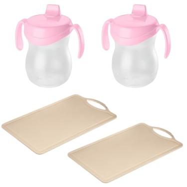 Imagem de Conjunto de 2 Tábua Bege Plástica de Corte para Alimentos + 2 Copo Infantil Atóxico de Plástico Rosa 310ml