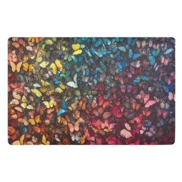 Imagem de Tapetes de boas-vindas coloridos arco-íris borboletas para porta da frente, tapetes de porta externos duráveis para porta da frente 81 x 50 cm