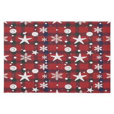 Imagem de Wassud Tapete de porta xadrez vermelho flocos de neve 61 x 89 cm, tapete antiderrapante lavável com suporte de borracha, tapete macio e macio para sala de estar, quarto, entrada, entrada