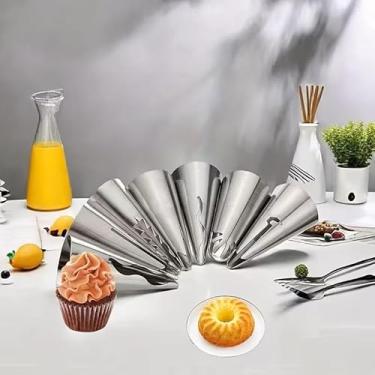 Imagem de Conjunto de 7 pontas de tubulação de saia plissada de aço inoxidável, bicos de tubulação de grau alimentício para decoração de bolos, utensílios de cozinha e acessórios