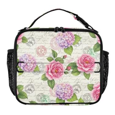 Imagem de Joisal Lancheira bege com flores vintage para mulheres, meninas, lancheira masculina e infantil, lancheira para trabalho, reutilizável, bolsa térmica para adultos
