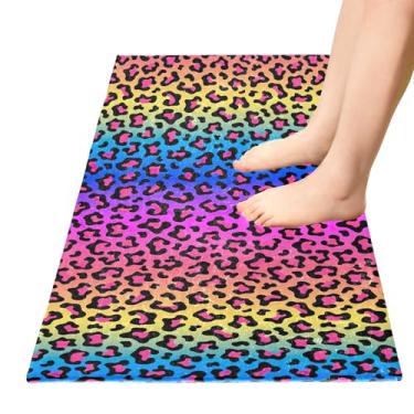 Imagem de TSENQUE Tapete de banheiro com estampa de leopardo arco-íris neon tapete de cozinha bonito tapete de porta da frente antiderrapante antiderrapante tapete de banheiro para decoração de quarto de casa
