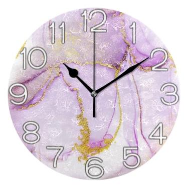 Imagem de GAIGEO Relógio de parede analógico decorativo escritório cozinha relógio divertido alimentado por bateria, decoração de parede vintage, sala de estar, mármore branco lavanda macio, 25 cm, ponteiros