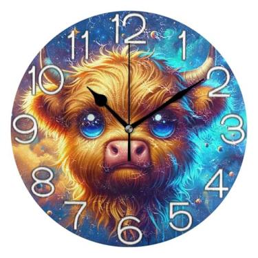 Imagem de GAIGEO Relógio de parede analógico decorativo operado por bateria silencioso relógio de cozinha rústico, decoração de sala de estar arte moderna desenho animado vaca animal, 25 cm, ponteiros pretos