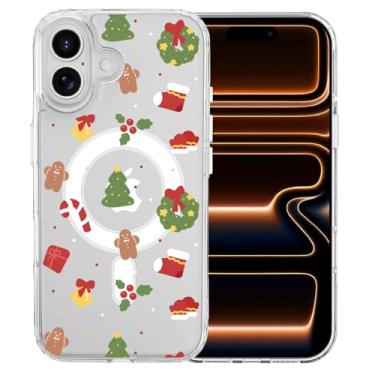 Imagem de MAYCARI Capa de telefone de Natal para iPhone 17 Pro Max compatível com ímã linda guirlanda doce bengala de doces capa de telefone magnética transparente para meninas mulheres TPU capa protetora à