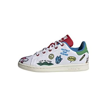 Imagem de adidas Originals Tênis infantil unissex Stan Smith, Branco/Verde vívido/Carlet, 7 Toddler