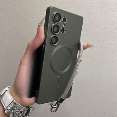 Imagem de Capa de silicone líquido fashion para Samsung Galaxy S25 Ultra S25 Plus S21 S22 S23 S24 Ultra, película protetora para lente, pulseira, verde, para Samsung S21