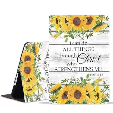 Imagem de POIUYTREW Capa para Samsung Galaxy Tab A11 Plus 2025 / A9 Plus 2023 11 polegadas, capa fólio de couro PU com suporte e despertar/hibernar automaticamente, citações cristãs versículo bíblico Phil 4:13