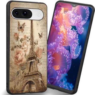 Imagem de RUUHLJLET Projetada para Google Pixel 10/10 Pro de 6,3 polegadas, capa fosca macia oferece proteção total (borboleta rosa da Torre Eiffel de Paris)