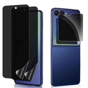 Imagem de Protetor de tela de privacidade para Samsung Galaxy Z Flip 7, 2 pacotes de filme TPU flexível interno + 2 pacotes de vidro temperado frontal, sem vincos, autorreparação, película protetora anti-espião