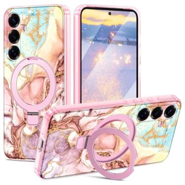 Imagem de Casehas Capa para Samsung Galaxy S25, [suporte magnético invisível] [compatível com MagSafe] [proteção contra quedas de grau militar] Capa protetora traseira fina e brilhante à prova de choque, ouro