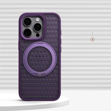 Imagem de HJZSZX Capa protetora magnética rotativa com suporte de anel para iPhone 16 Pro, com dissipação de calor e proteção contra choque (para iPhone 16 Pro/roxo)