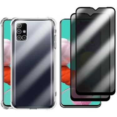 Imagem de Kit 2 Películas de Privacidade Anti Espião em Vidro 3D + Capa Anti Impacto para Samsung Galaxy A51, Proteção de Câmera, TPU Transparente