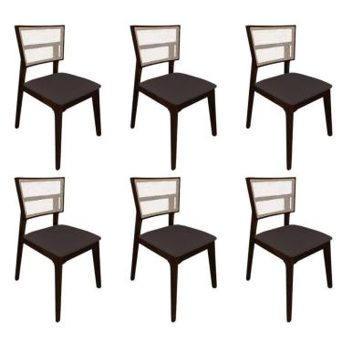Imagem de Kit 6 Cadeiras De Jantar Tela Premium Madeira Maciça Manuela Marrom Veludo Castanho