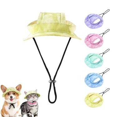 Imagem de Chapéu balde de gato, boné redondo para cães com orifícios de orelha, chapéu esportivo ajustável com proteção solar para animais de estimação pequenos e médios (amarelo, P)