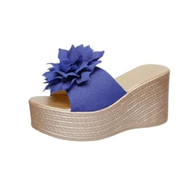 Imagem de Sandálias femininas modernas e casuais de verão com sola grossa para uso ao ar livre, Azul royal, 38