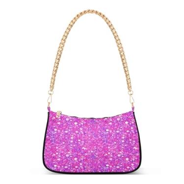 Imagem de Bolsa de ombro com corrente chique roxa brilhante, bolsa feminina Hobo com grande capacidade, elegante bolsa de noite para roupas casuais ou de festa