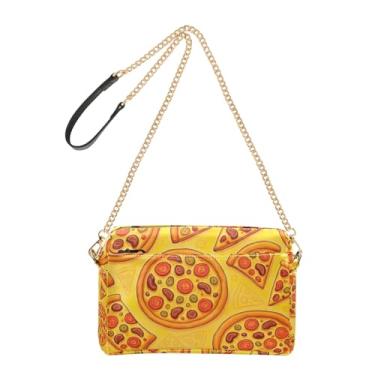 Imagem de Joitme Bolsa feminina tiracolo com desenho animado pizza amarela bolsa para celular linda bolsa de ombro de couro PU alça de corrente