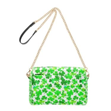 Imagem de Joitme Bolsa tiracolo feminina com folhas de trevo verde para celular, linda bolsa de ombro de couro sintético com alça de corrente