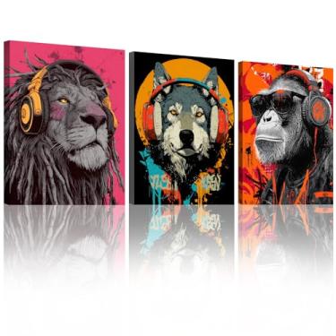 Imagem de Halioyo Tela de grafite colorida, decoração de parede pop art para quarto de adolescente, decoração de quarto de música pop, pintura de arte urbana moderna para quarto de dormitório (40 x 30 cm x 3