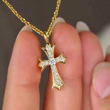 Imagem de Colar com pingente de cruz de luxo para mulheres, joias nobres delicadas, 40cm 5cm, Metal, Zircônia cúbica
