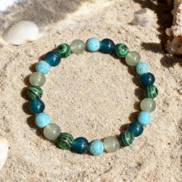 Imagem de Pulseiras elásticas com contas para mulheres e homens, pulseira turquesa azul para redução da ansiedade, joias de contas de cristal natural, One Size, Pedra, Sem Pedra Preciosa