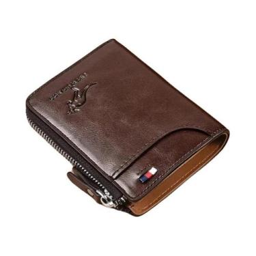 Imagem de Carteira De Couro Luxuosa Masculina Com Proteção RFID, Bolsa Com Zíper
