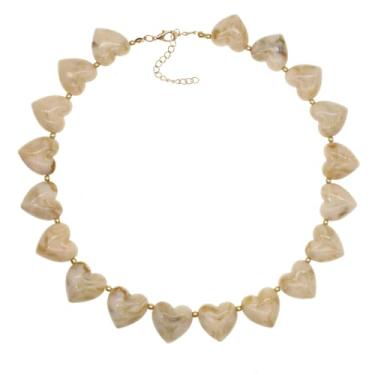 Imagem de JNF Colar feminino com contas de coração grosso, coração, grande, gargantilha, colares, boêmio, resina, miçangas, gola, joias, presente, Adjustable, Resina, Esmeralda