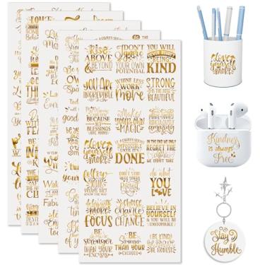 Imagem de XRTHGS Adesivos UV DTF 105 peças douradas frases motivacionais vibrantes de alta viscosidade copo transferência para mini chaveiro capa de telefone caderno marcador de livro suporte de cartão acrílico