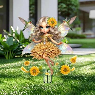 Imagem de Decoração de estacas de jardim de fadas em acrílico - Decoração de placa acrílica de jardim de elfo 2D, arte de quintal de fantasia, presente para amantes da natureza, para vasos de flores internos e