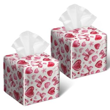Imagem de Caixa de lenços de coração rosa 2 peças, suporte de caixa de lenços de papel facial quadrada caixa de lenços organizador de cubo para banheiro, quarto, mesa, escritório
